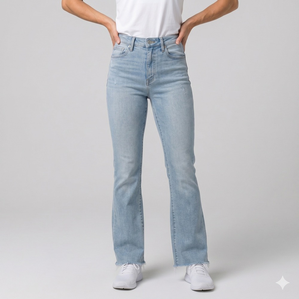 Just Black Denim High Rise Raw Hem Flare Jeans 25 Light‎ Wash